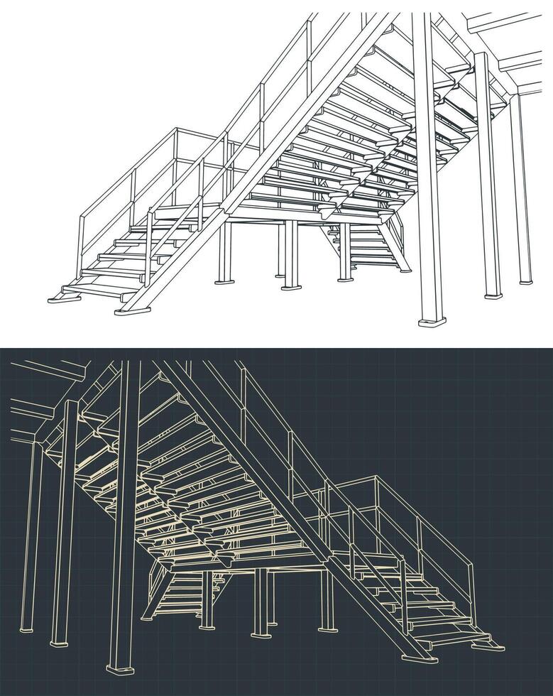 Industrial access stairs drawings vector