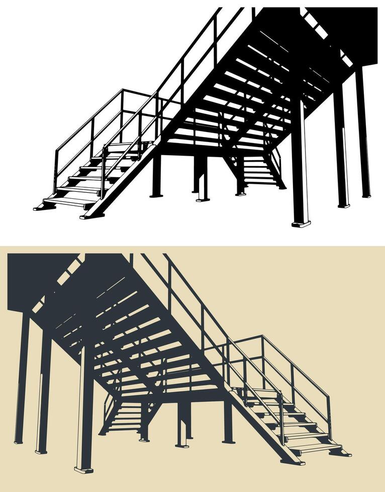 Industrial access stairs illustrations vector