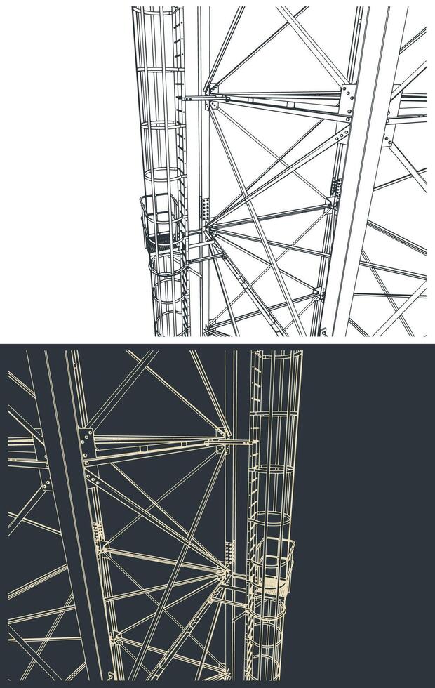 Self-supporting tower close up illustrations vector