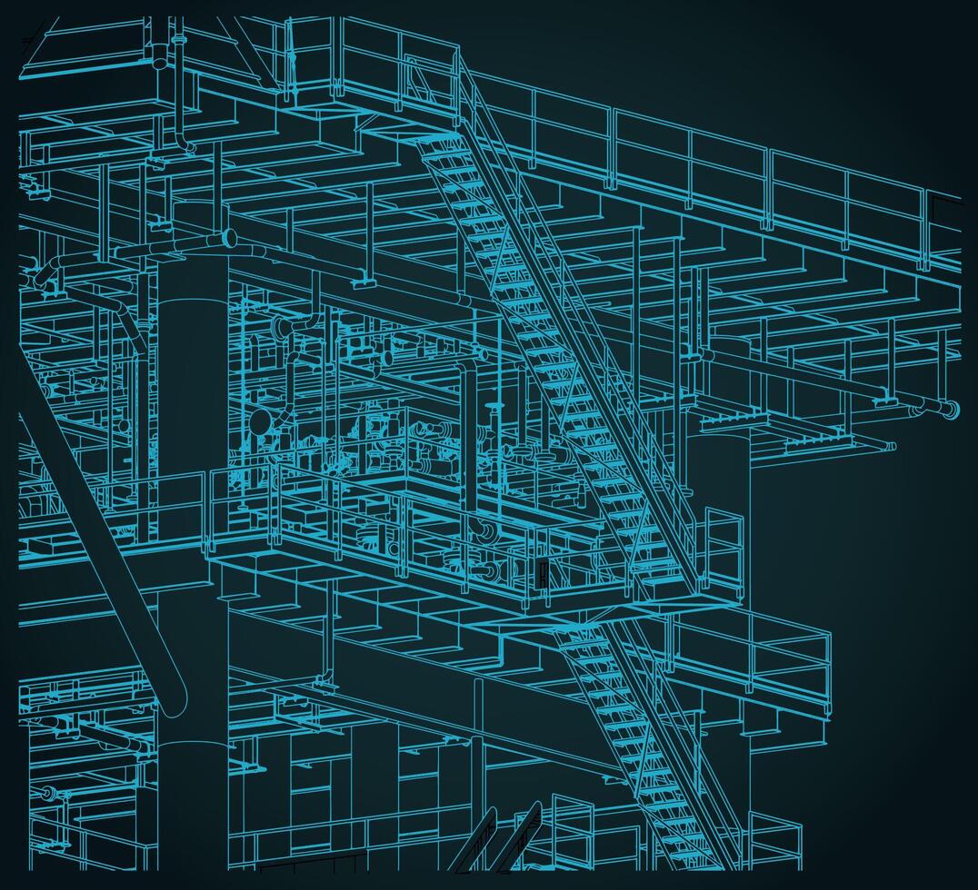 Metal structures offshore platform isometric blueprint close up illustration vector