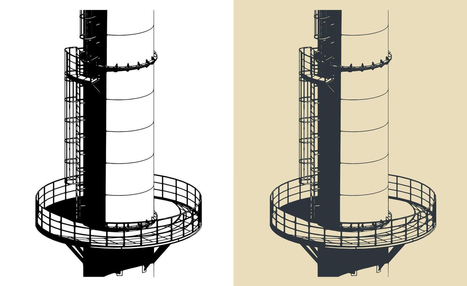 Industrial chimney part metal structure, platform and service ladder close-up vector