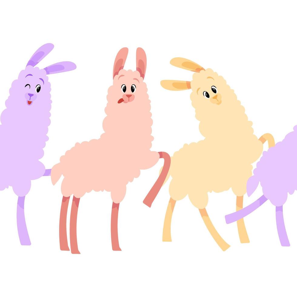 Seamless border of funny cute llamas vector