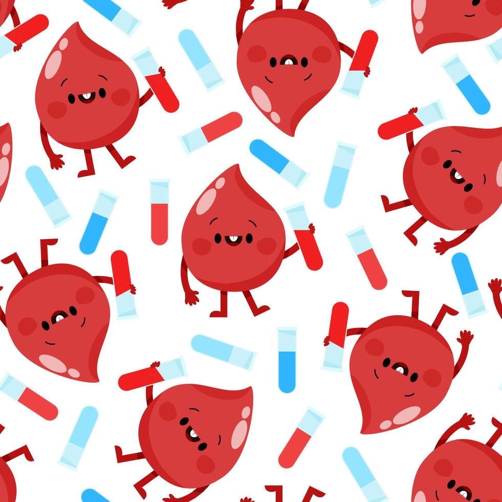 Cartoon blood drops with test tubes vector