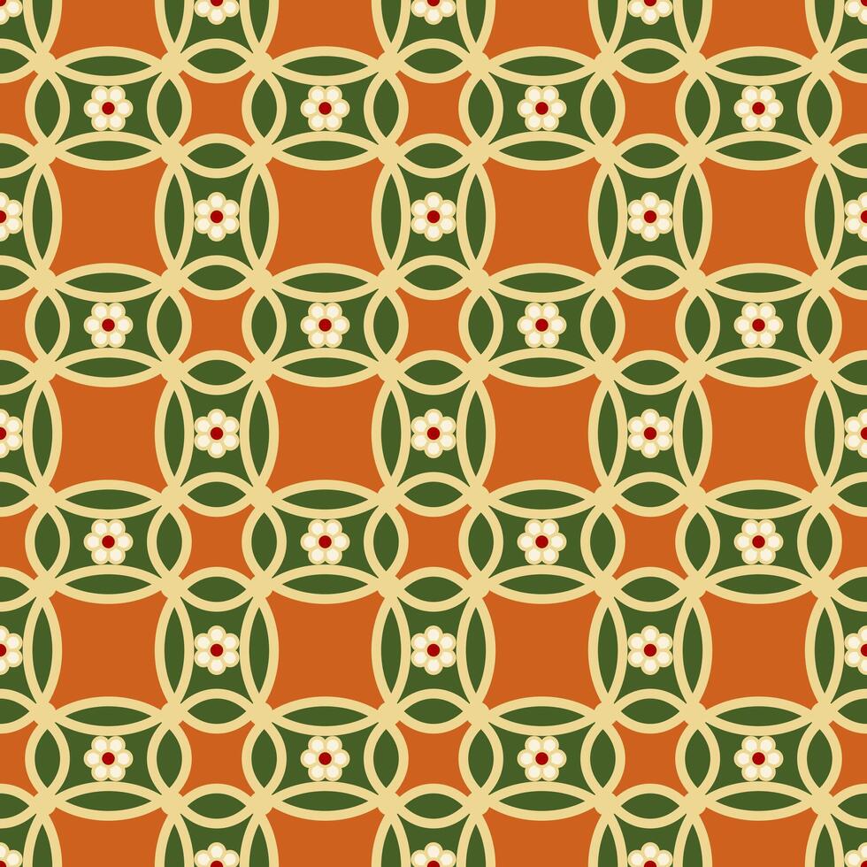 Seamless abstract with floral pattern. Repeat geometric design with green, yellow, and orange. vector