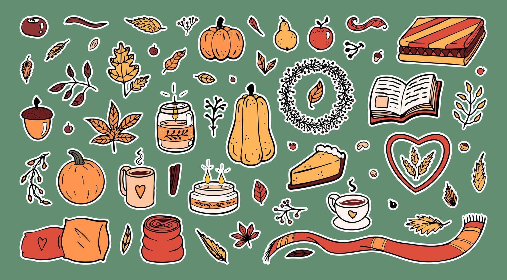 Cozy autumn-themed doodles and illustrations vector