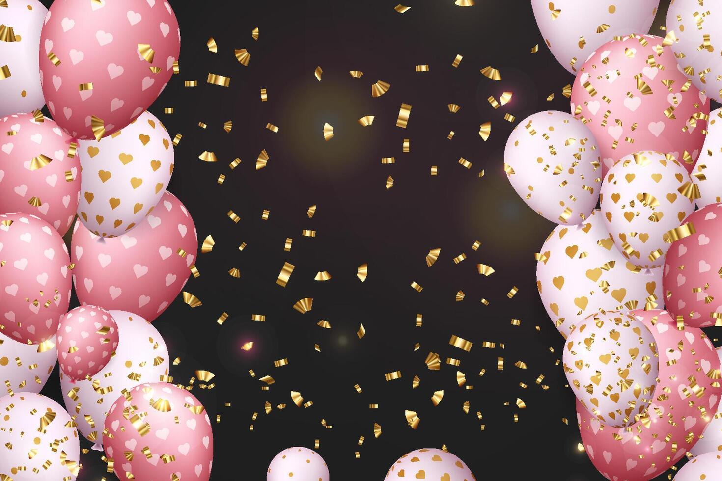 Colorful balloons with hearts and confetti vector
