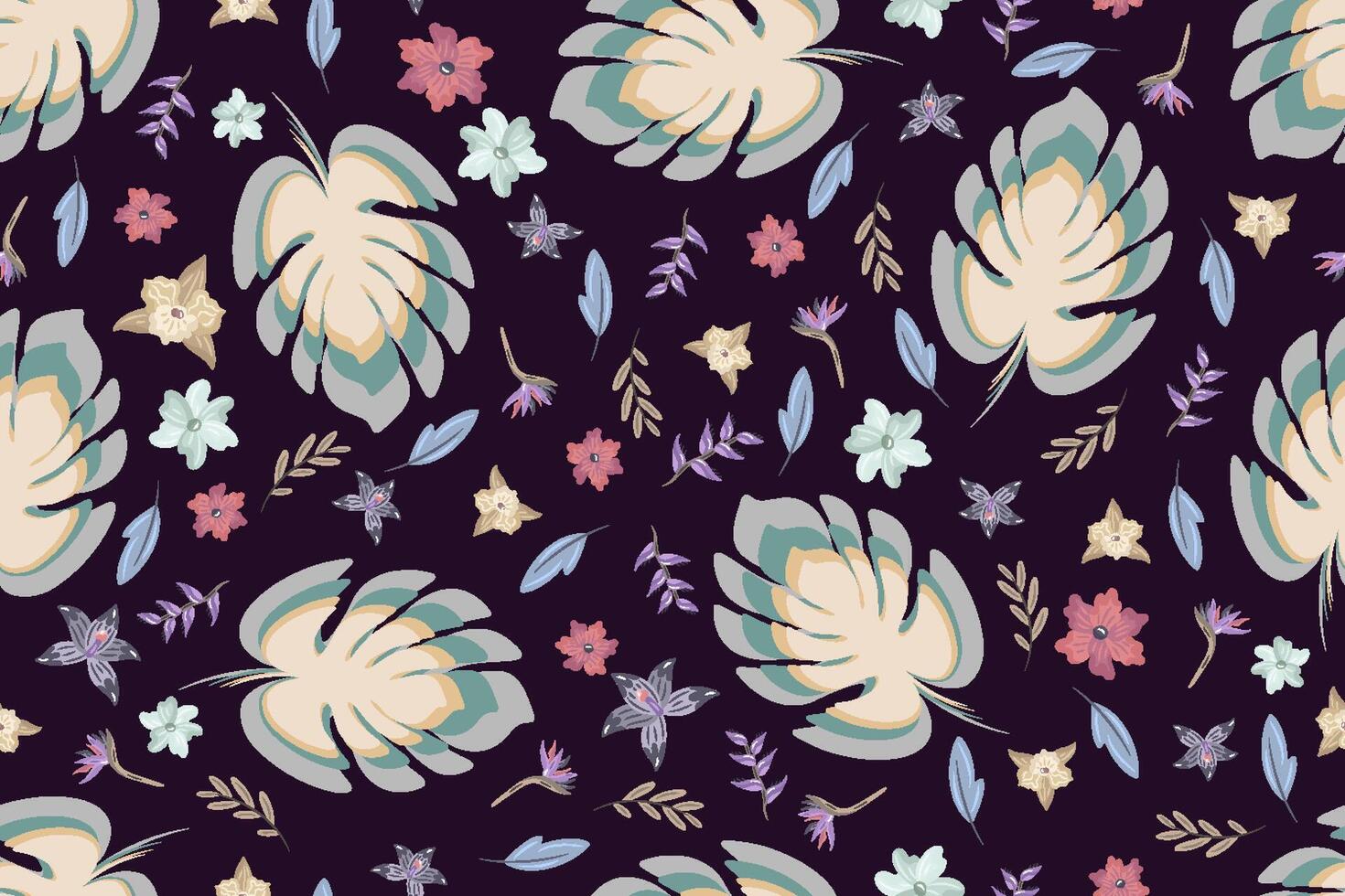 Colorful floral monstera pattern design vector