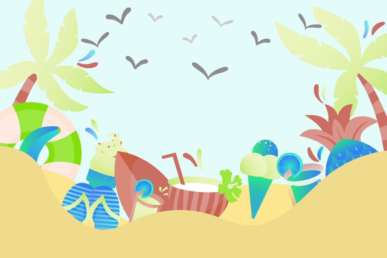 Colorful beach scene with ice cream vector