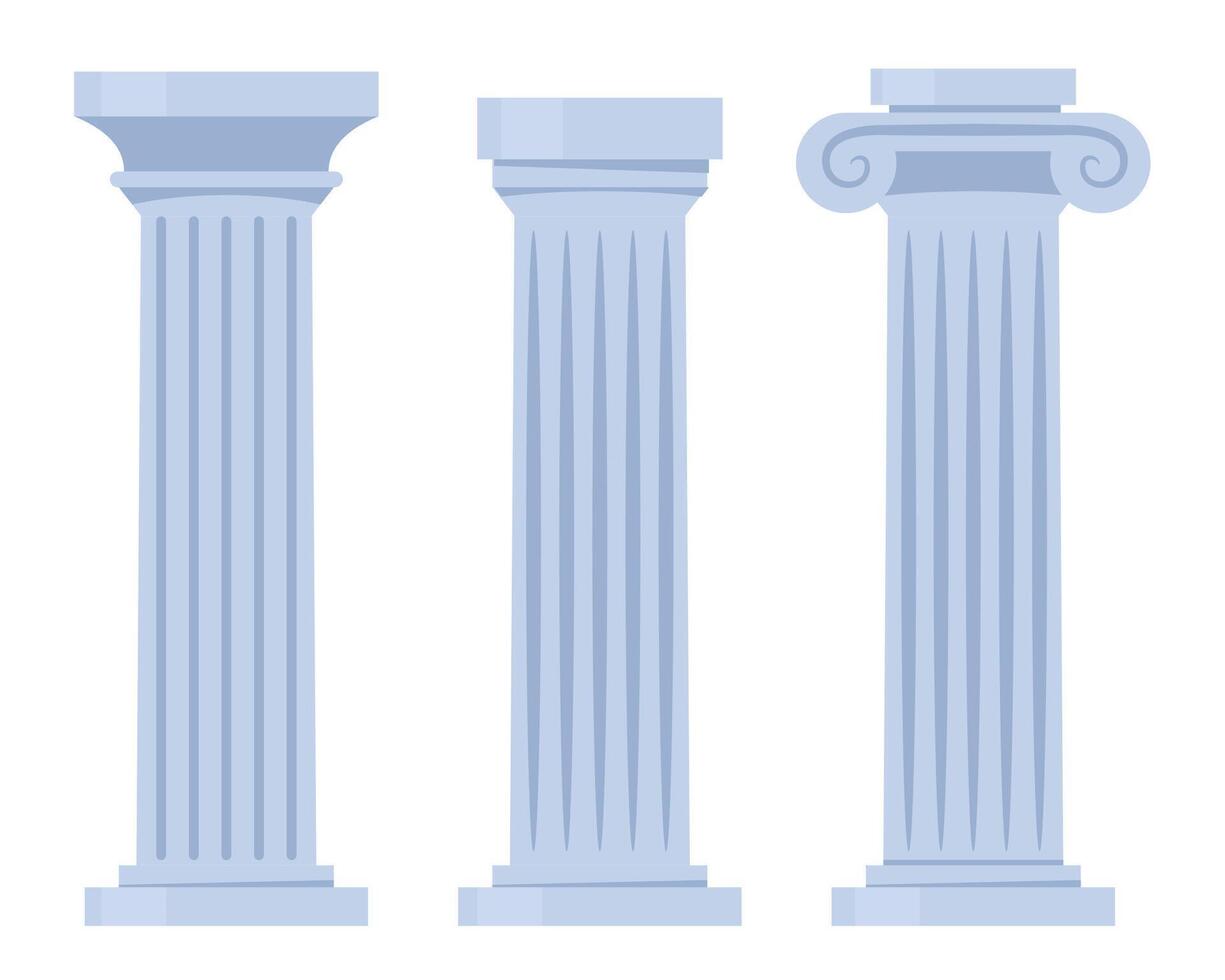 Ancient columns set. Marble structures, old Greece architecture. Archeology and paleontology, history. Luxurious and beautiful building. illustration. vector