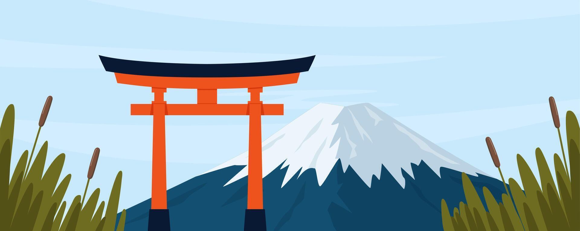 Torii gate in front of Mount Fuji vector