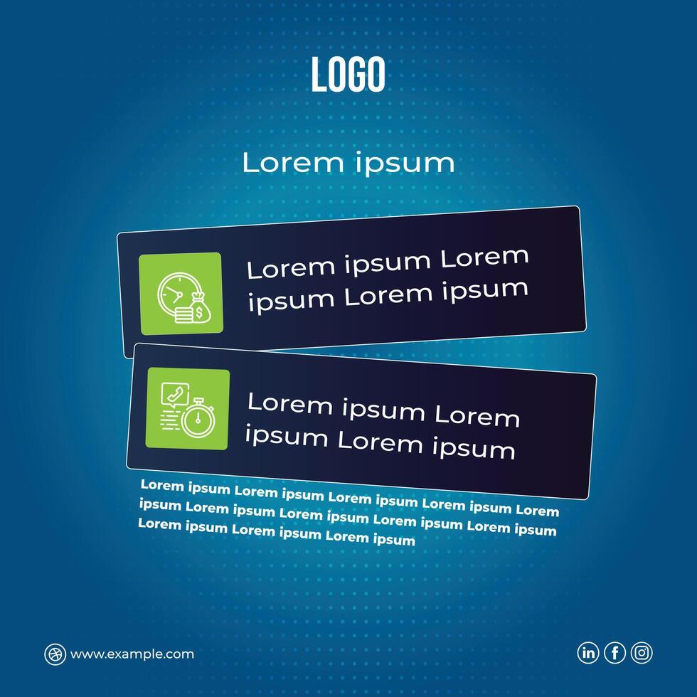 Social media post design template, boxes with blue gradient background vector