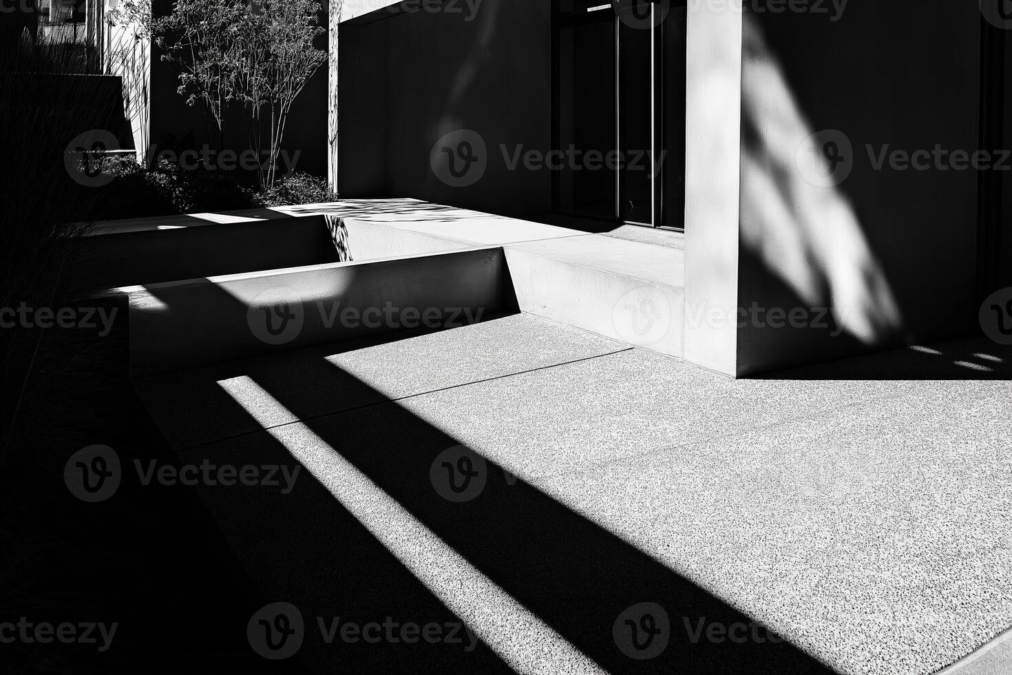 Strong shadows creating stripes on modern building exterior photo