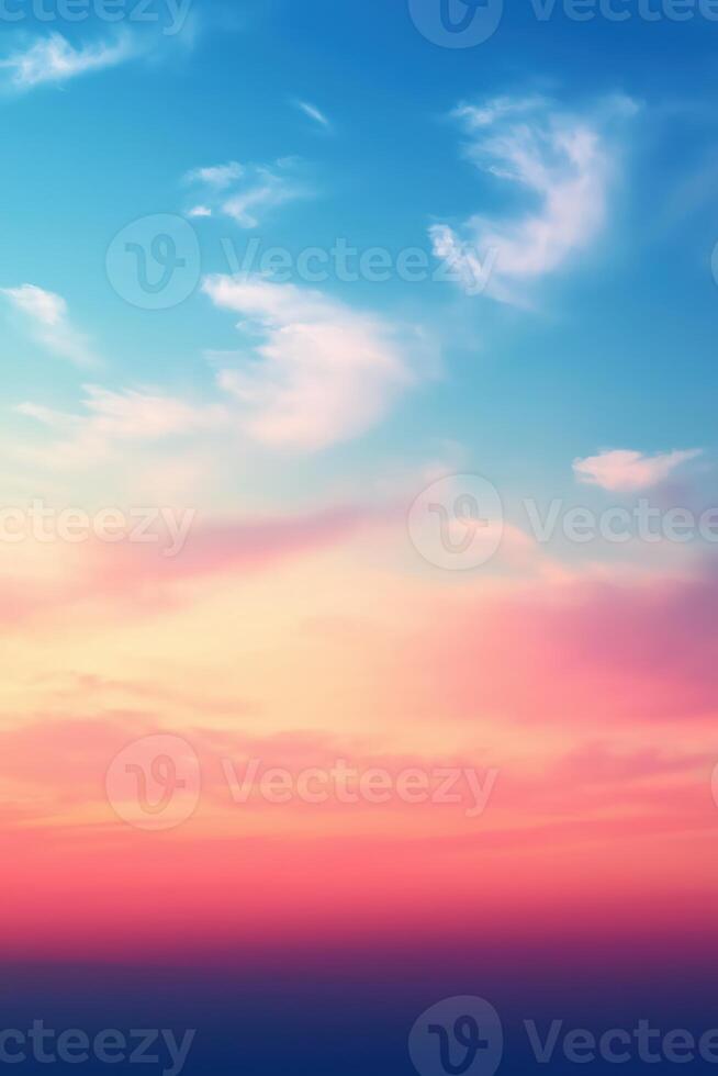 Colorful pastel sunset sky with fluffy clouds creating a stunning gradient effect photo