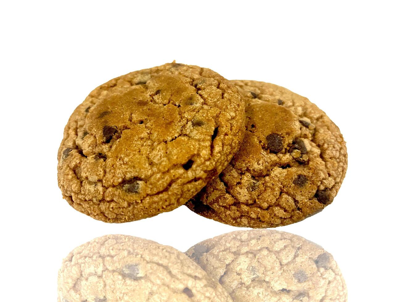 Chocolate chip crispy biscuits isolated on the white background photo