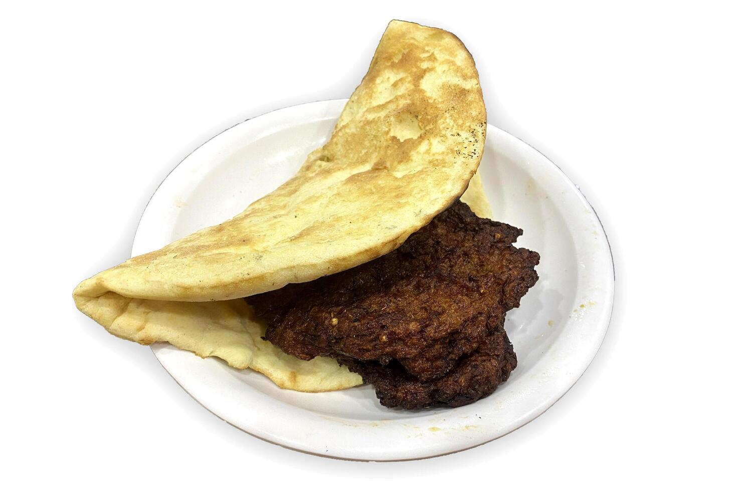 Chappal kebab with naan beautifully isolated on white background photo