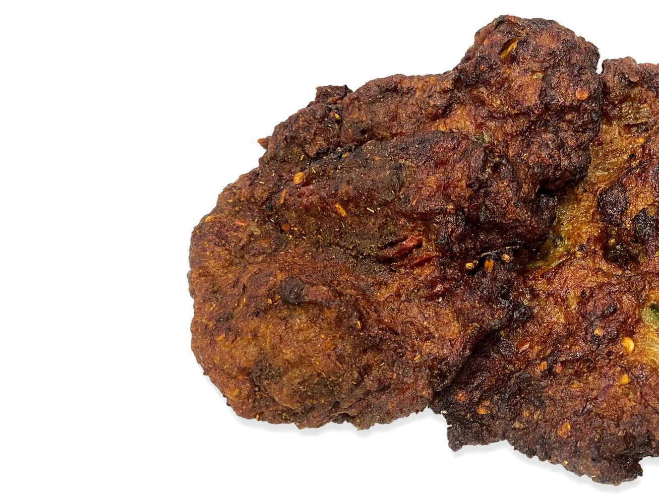 Beef chappal kebab isolated on white and copy space is also given photo