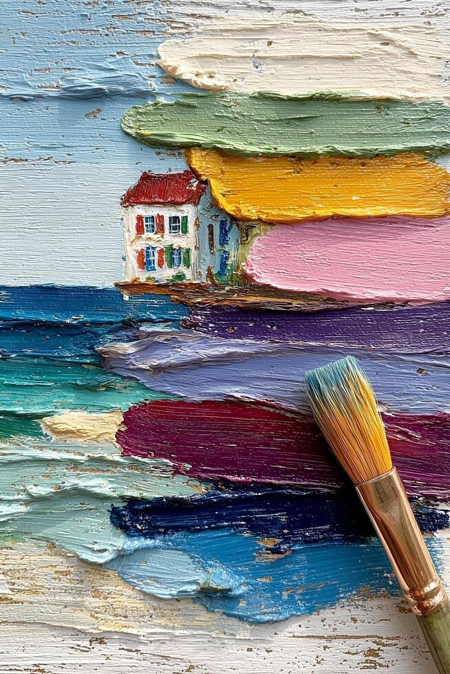 Abstract strokes with a wide brush. Colorful paint texture photo