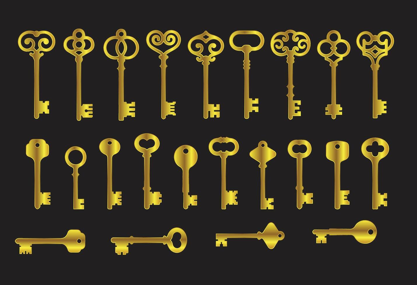 golden keys set black background vector