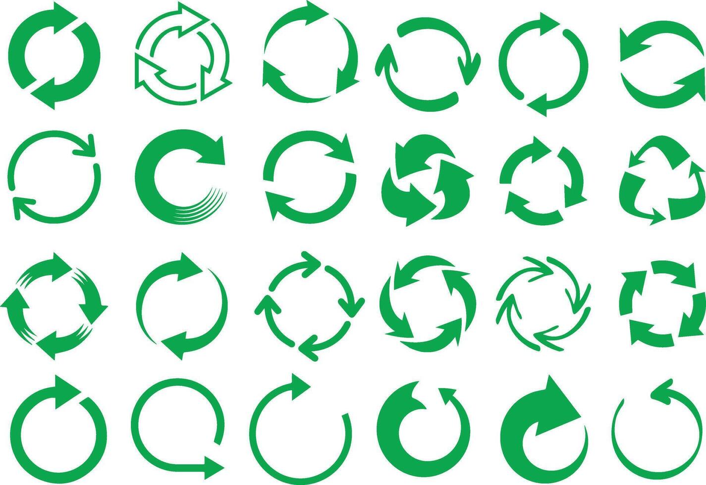 a set of green circular arrows on a white background vector