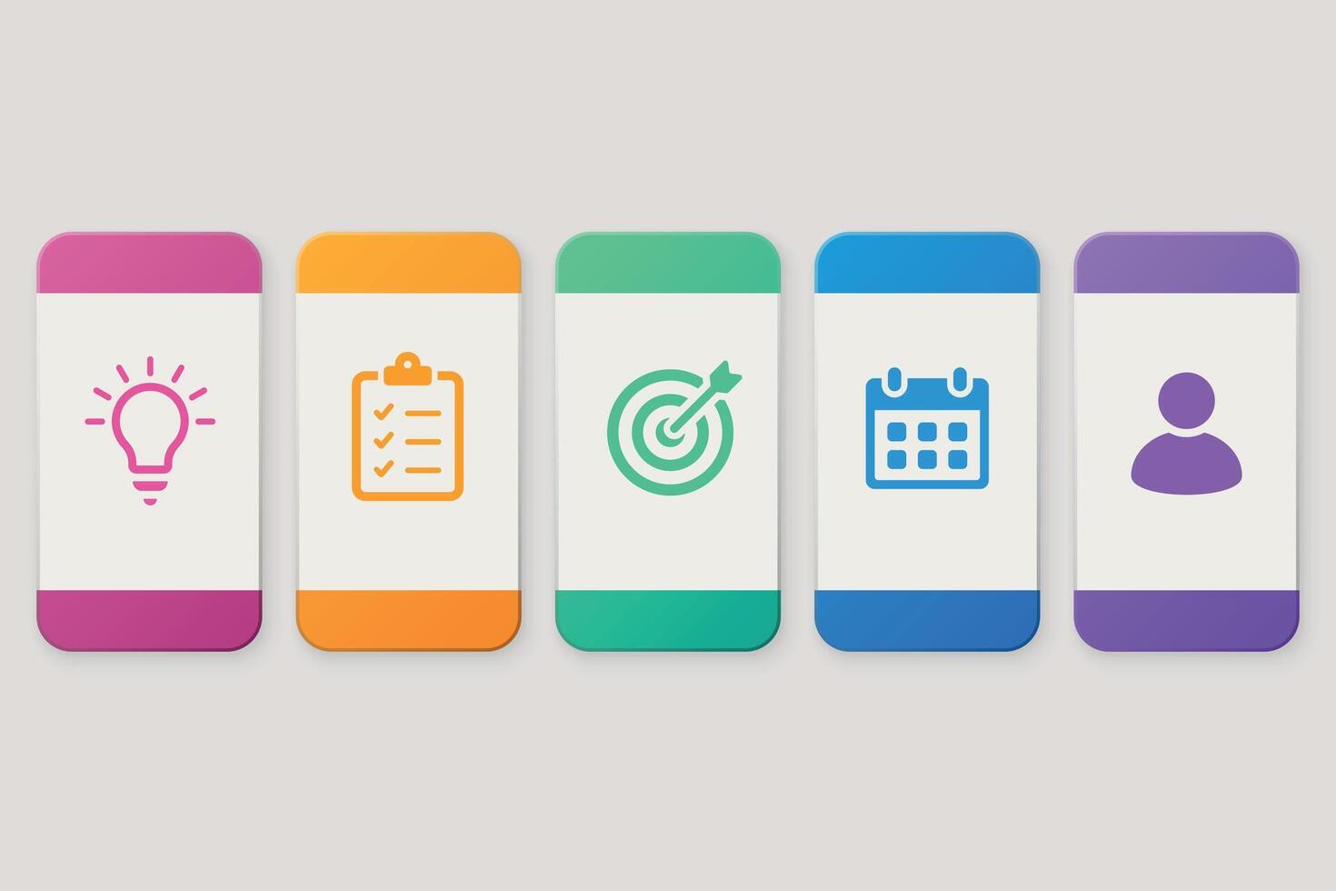 Vertical card layout with colorful business icons and labels vector