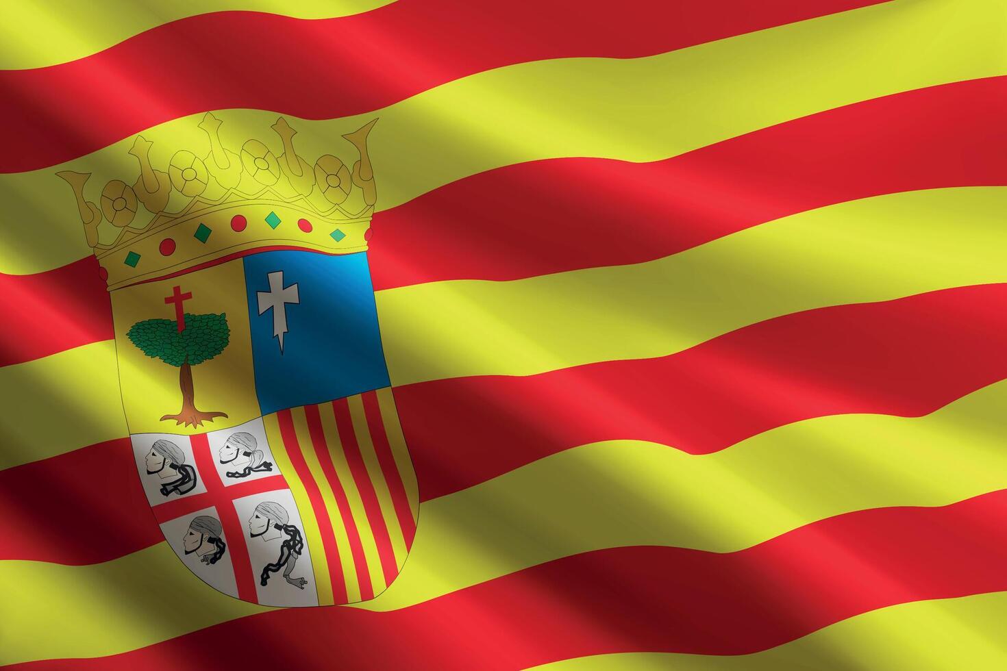 Aragon flag waving in the wind. autonomous community of Spain vector