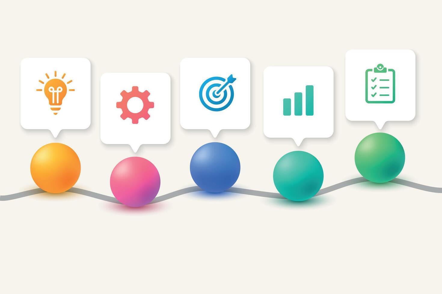 Zigzag timeline with icons in speech bubbles and gradient balls vector