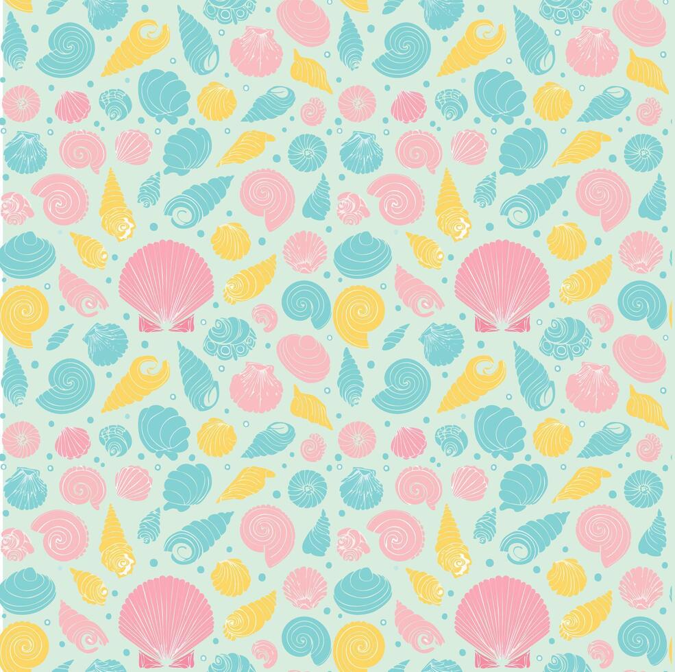 Seashells and shells pattern on a light blue background vector