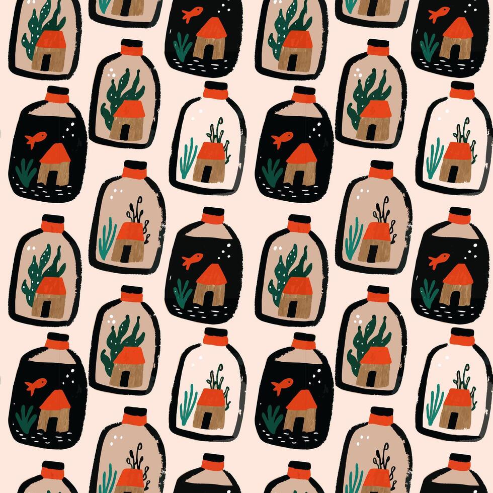 A pattern with bottles and plants vector