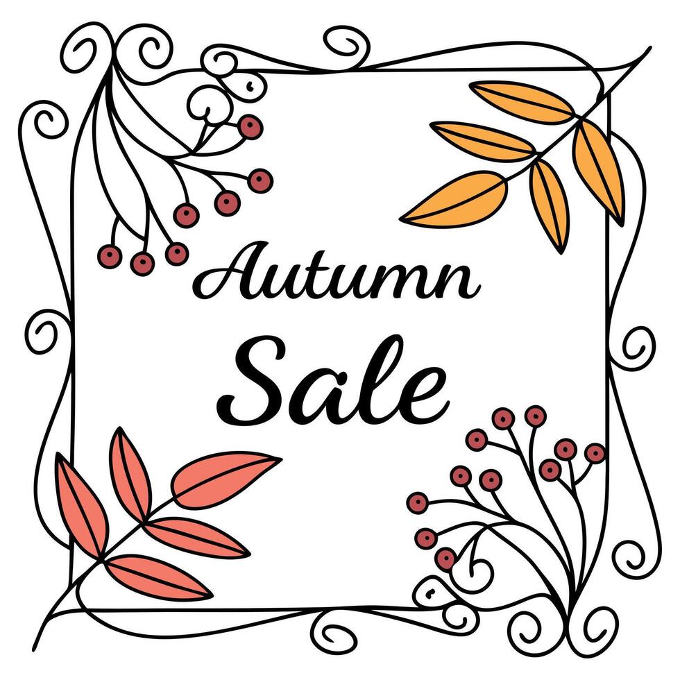 Autumn sale banner with leaves and berries vector
