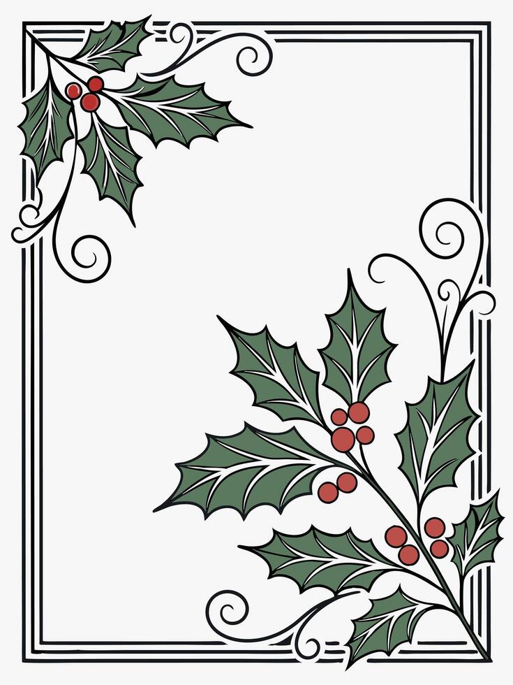 A christmas holly leaf and berries in a square frame vector