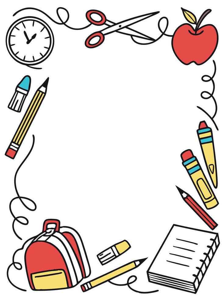 School supplies and school supplies in a square frame vector