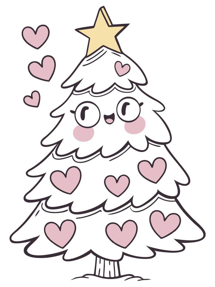 A cute christmas tree with hearts around it vector