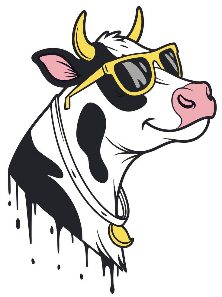 A cow wearing sunglasses and a hat vector