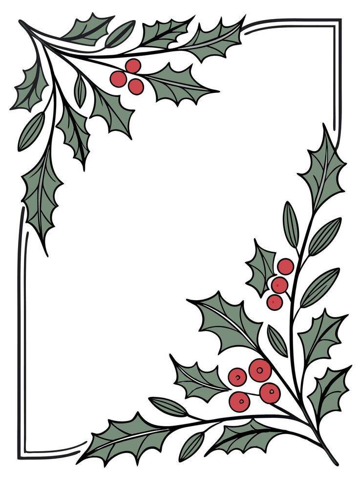 Christmas holly leaves and berries frame vector