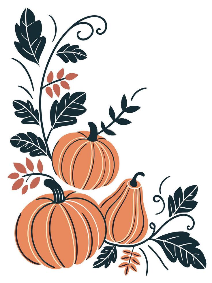 Pumpkins and leaves on a white background vector