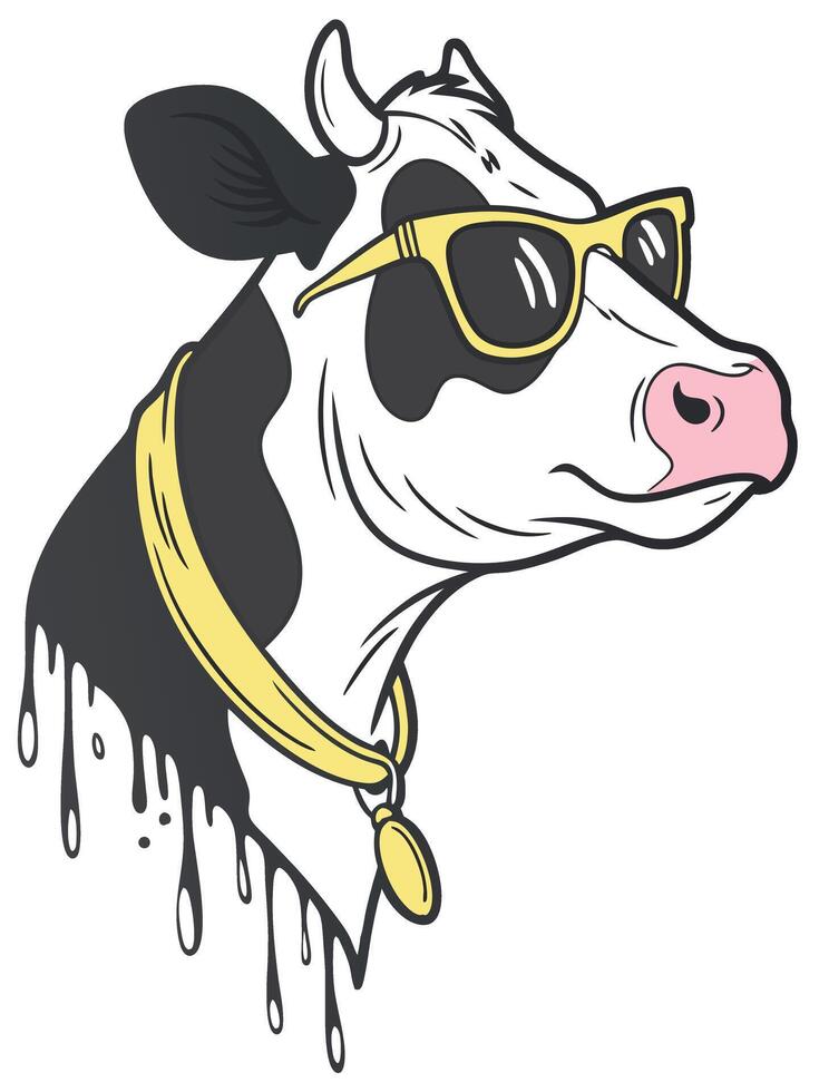 A cow wearing sunglasses and a collar vector