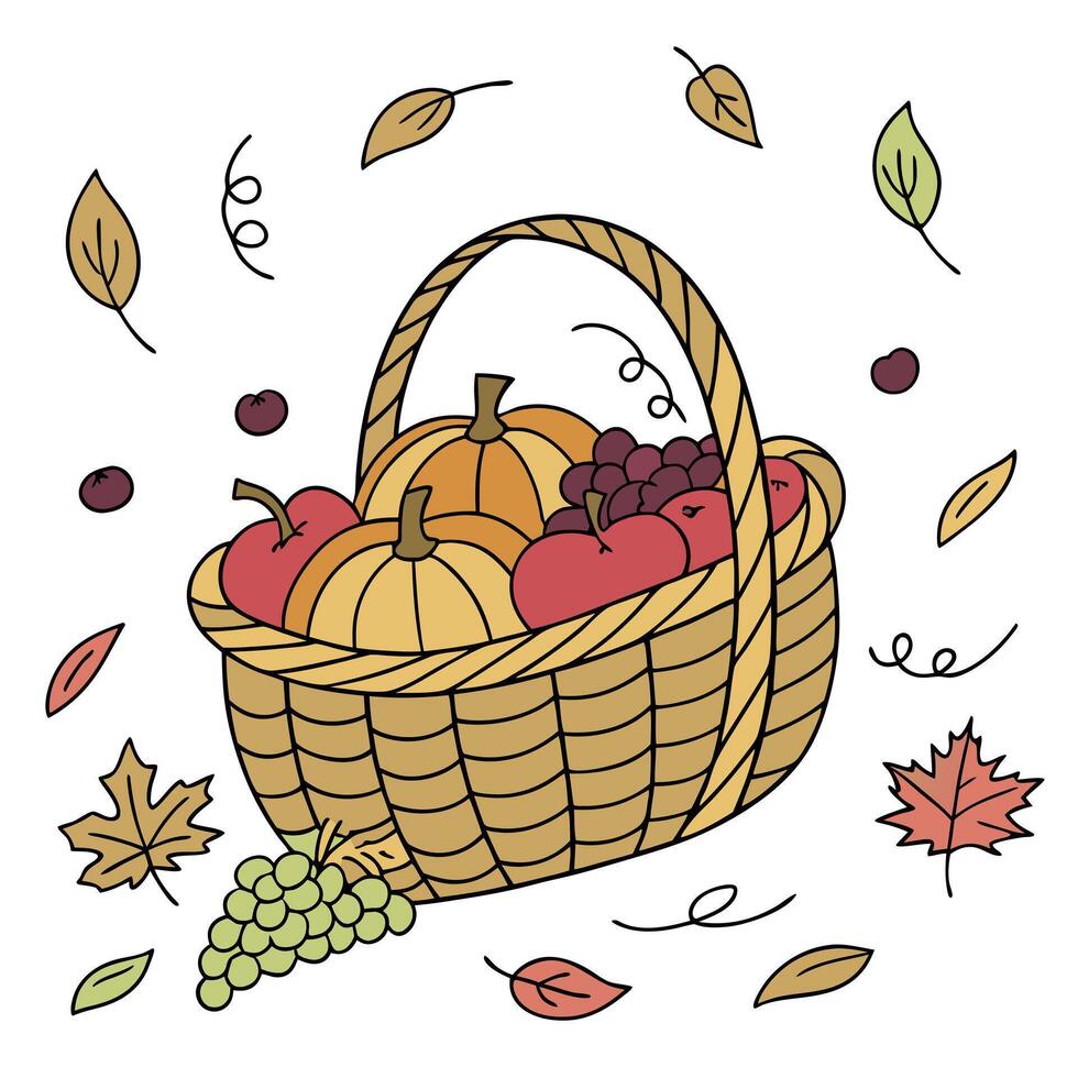 A basket full of apples and grapes vector