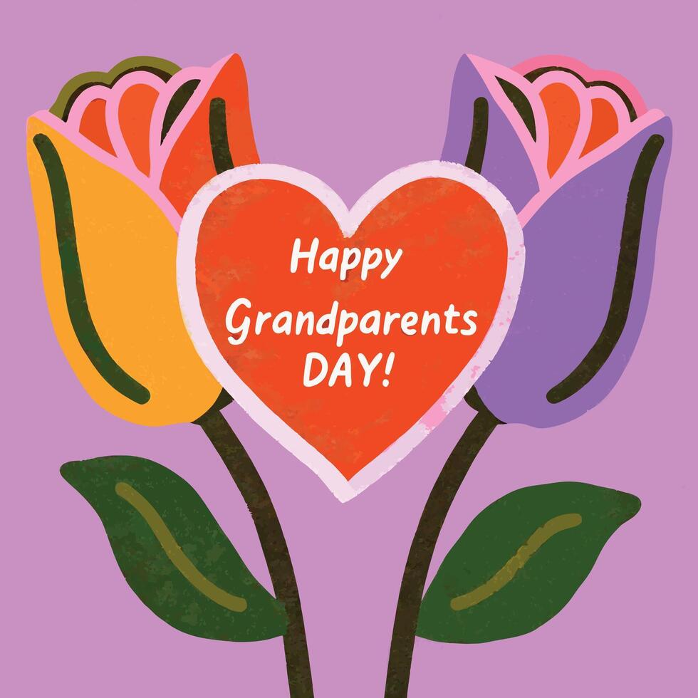 Happy grandparents day card with flowers and heart vector