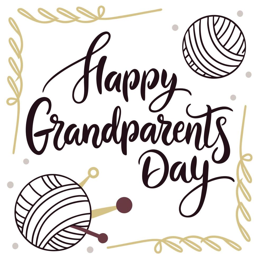 Happy grandparents day card with knitted yarn vector