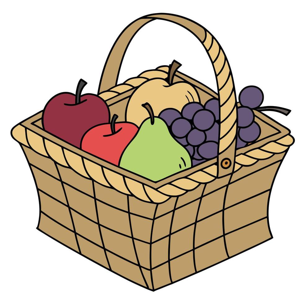 A basket full of fruit on a white background vector