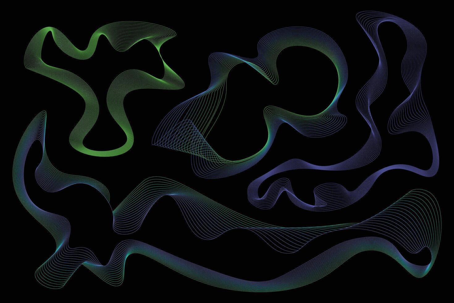 Abstract digital illustration of fluid, colorful 3D-like lines and blobs on black. Ideal for modern backgrounds, posters, or dynamic design elements. vector