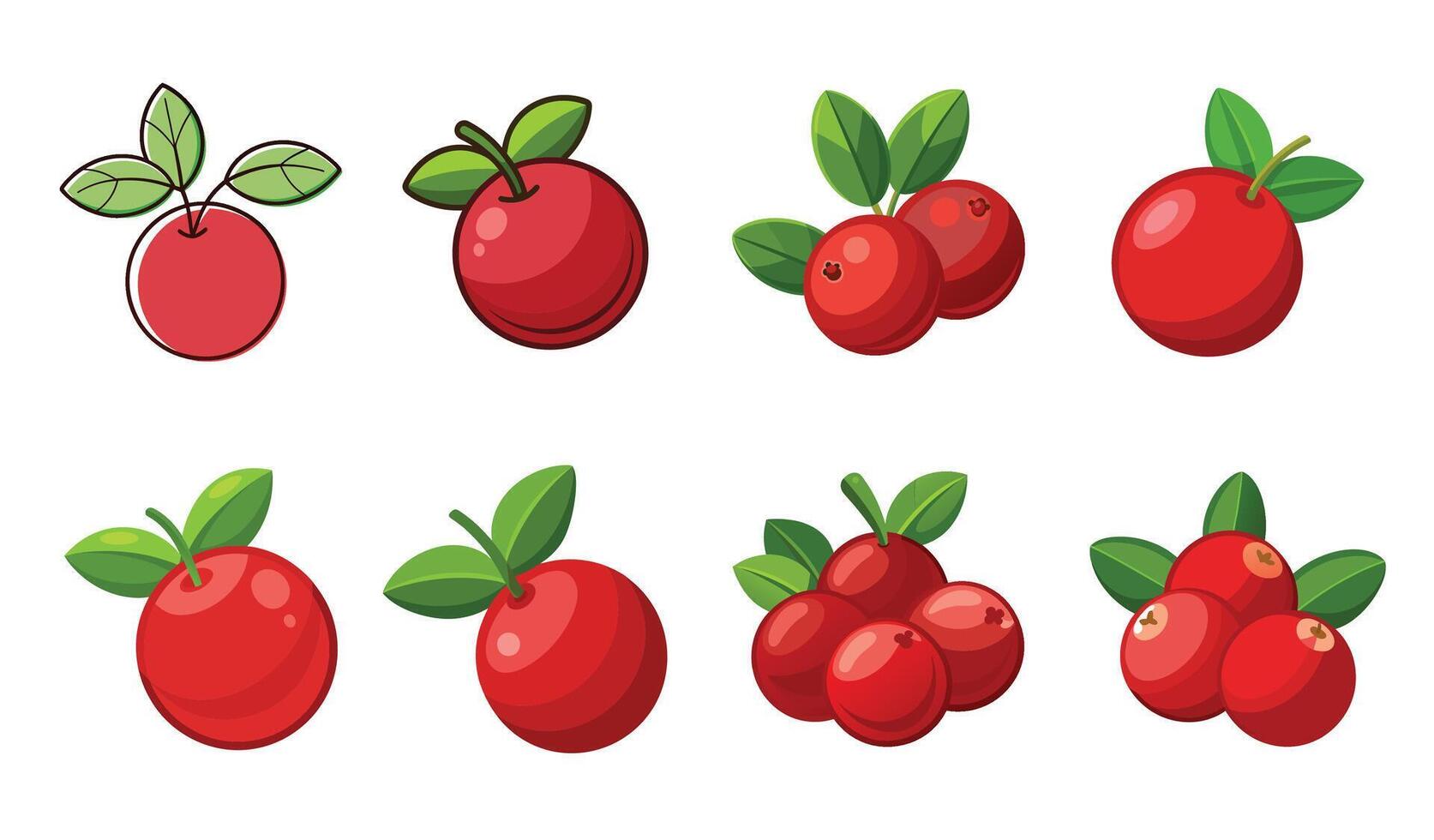 A set of red berries with leaves and leaves vector