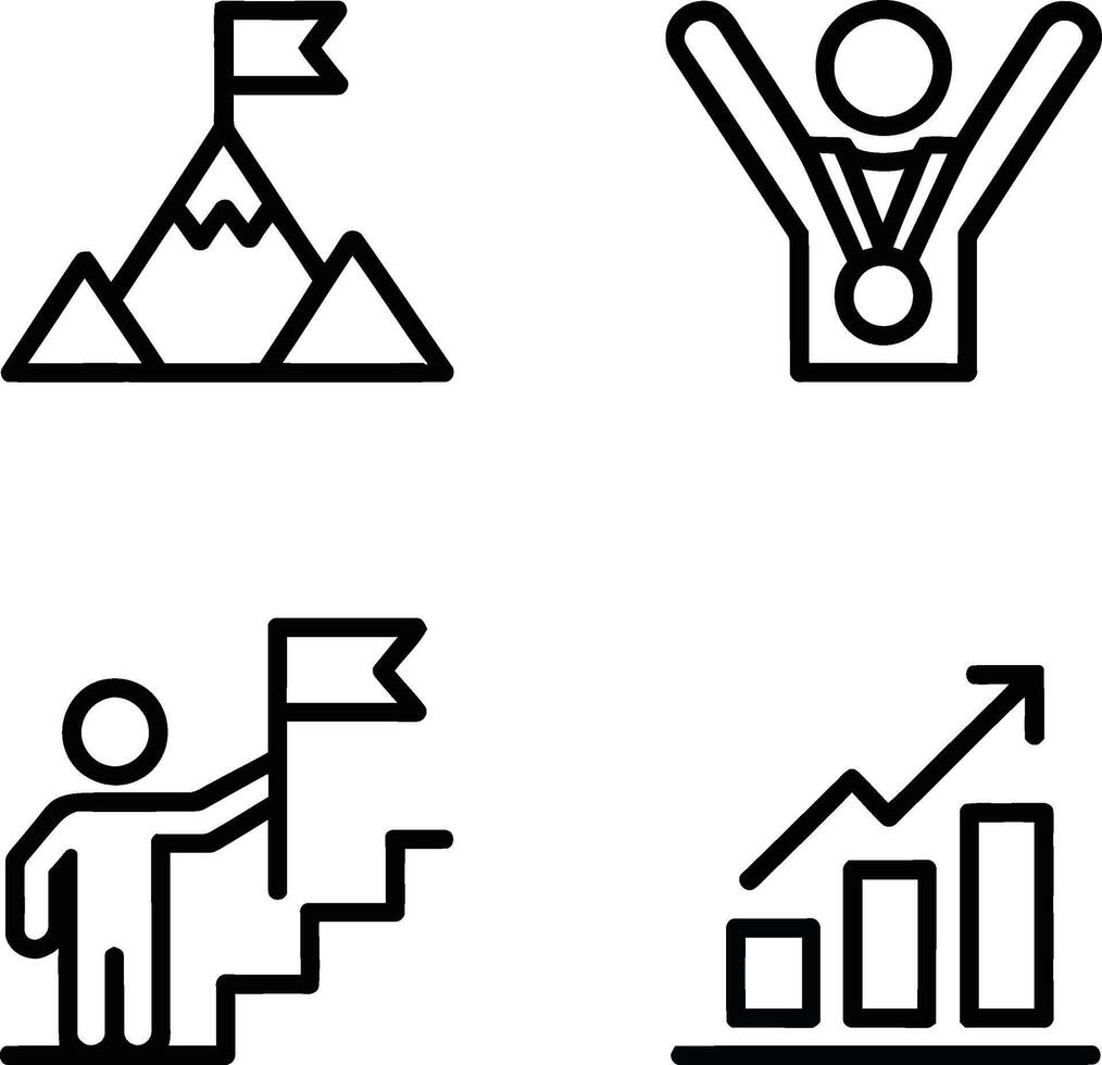 Simple Black Line Icons Representing Success, Achievement, and Growth vector