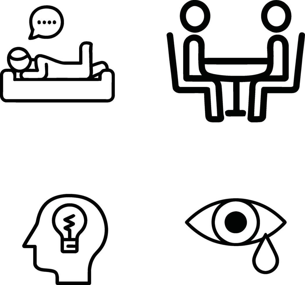 Simple Line Icons Representing Therapy, Discussion, and Emotional Wellbeing vector