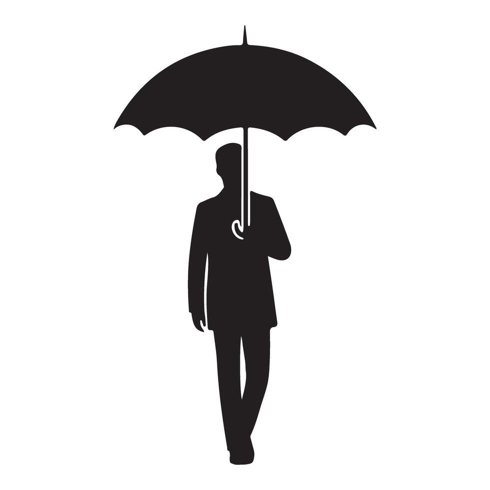 Elegant Silhouette Art of Man Holding Umbrella Walking Confidently vector