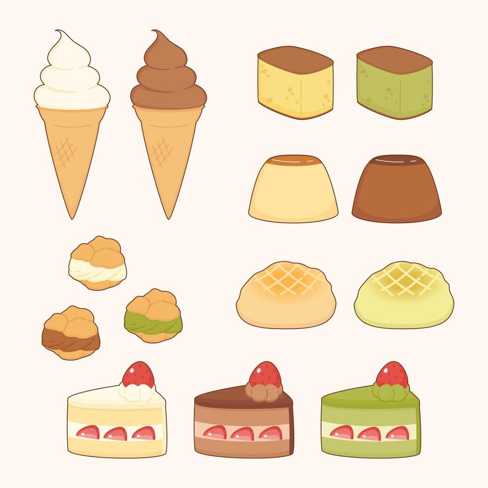 popular japanese dessert set vector