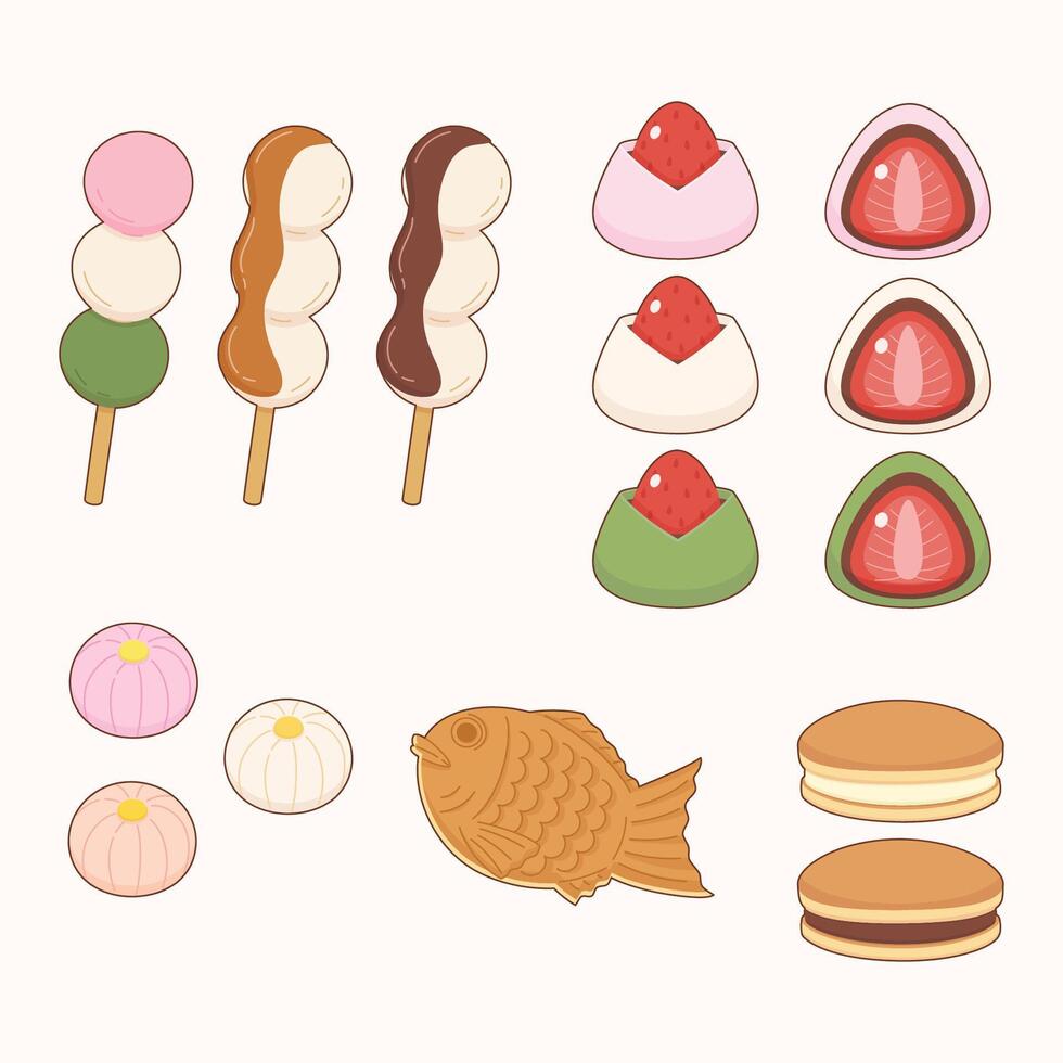 traditional japanese dessert set vector