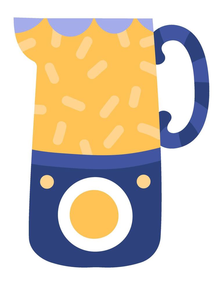 Modern electric citrus juicer with yellow body and blue base standing on white background, small kitchen appliance for making fresh juice, simple flat illustration vector