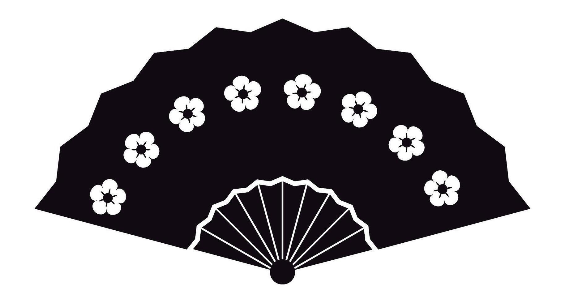 Traditional black and white Japanese fan featuring an intricate floral pattern, representing the rich heritage of Japanese culture, isolated against a clean white background vector