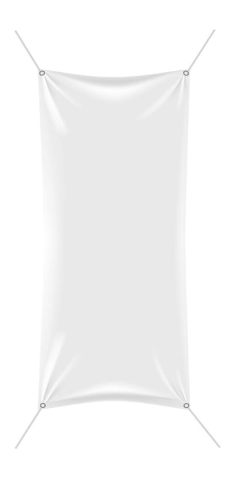 Vertical banner hanging by ropes against a white background, offering extensive copy space for advertisements or promotional messages. Ideal for marketing, branding, or event signage vector